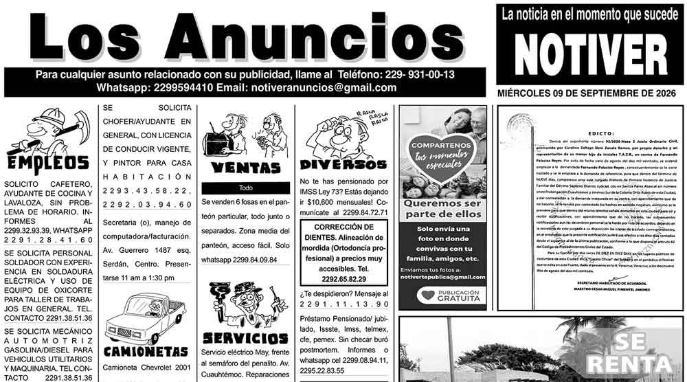...LOS ANUNCIOS, AVISOS Y DEMÁS! - MIÉRCOLES, 9 DE SEPTIEMBRE 2026