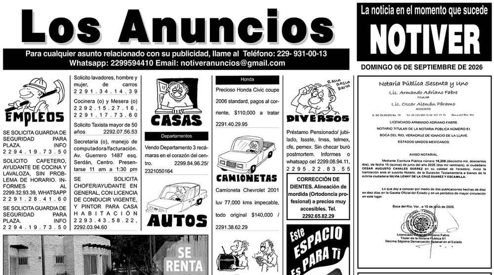 ...LOS ANUNCIOS, AVISOS Y DEMÁS! - DOMINGO, 6 DE SEPTIEMBRE 2026
