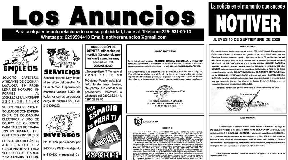 ...LOS ANUNCIOS, AVISOS Y DEMÁS! - JUEVES, 10 DE SEPTIEMBRE 2026