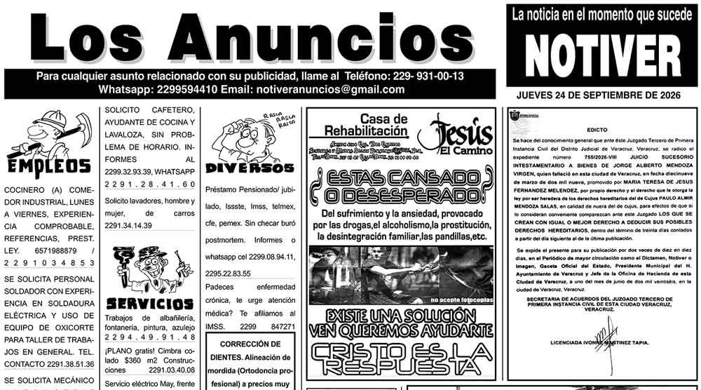 ...LOS ANUNCIOS, AVISOS Y DEMÁS! - JUEVES, 24 DE SEPTIEMBRE 2026