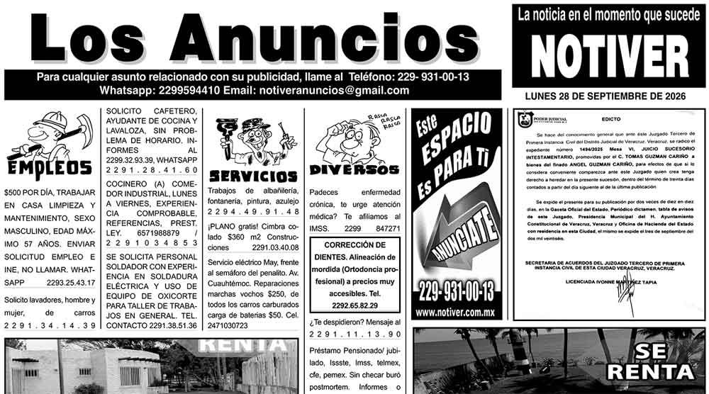 ...LOS ANUNCIOS, AVISOS Y DEMÁS! - LUNES, 28 DE SEPTIEMBRE 2026