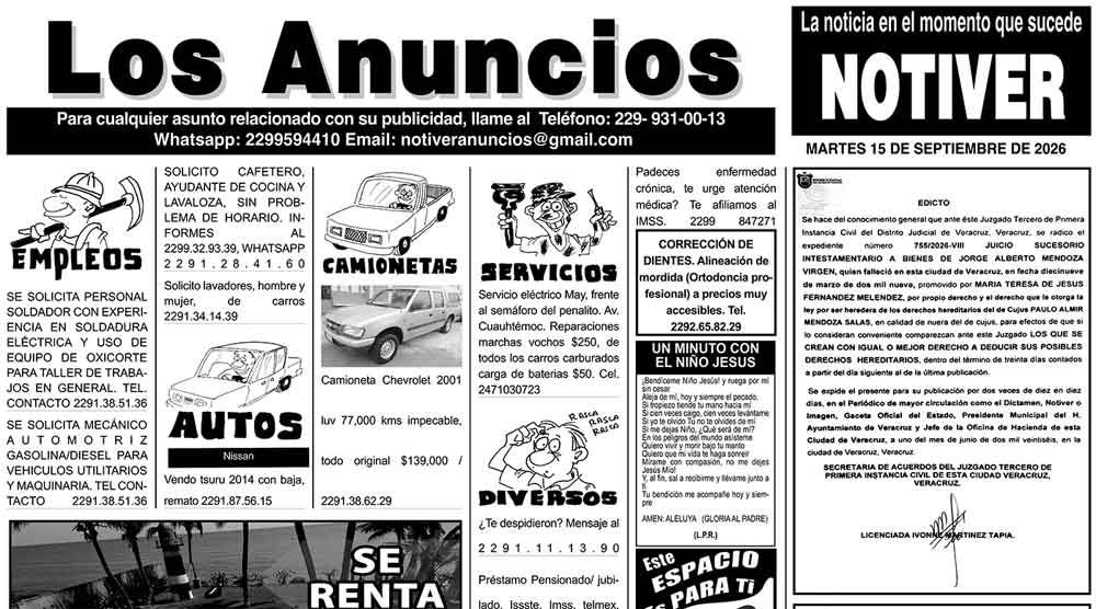 ...LOS ANUNCIOS, AVISOS Y DEMÁS! - MARTES, 15 DE SEPTIEMBRE 2026