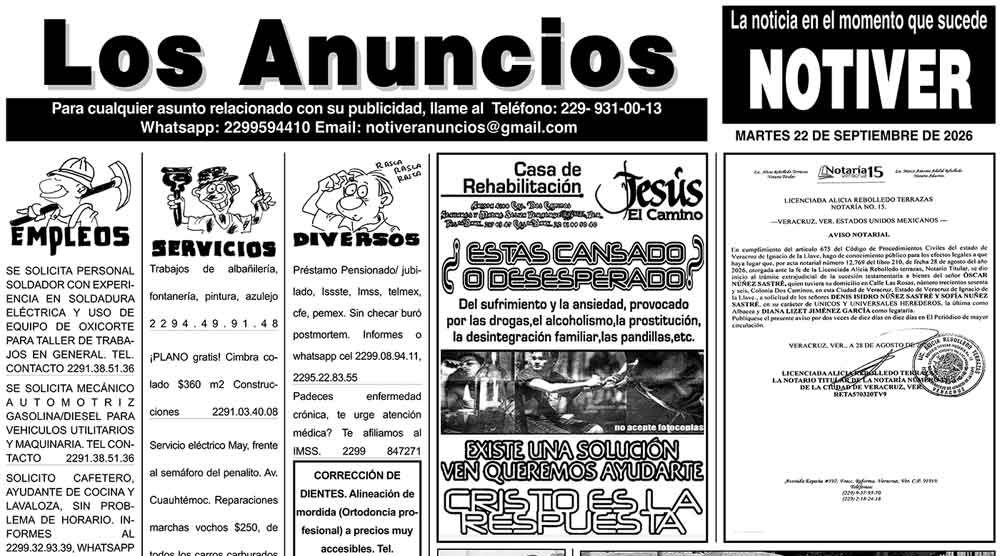 ...LOS ANUNCIOS, AVISOS Y DEMÁS! - MARTES, 22 DE SEPTIEMBRE 2026