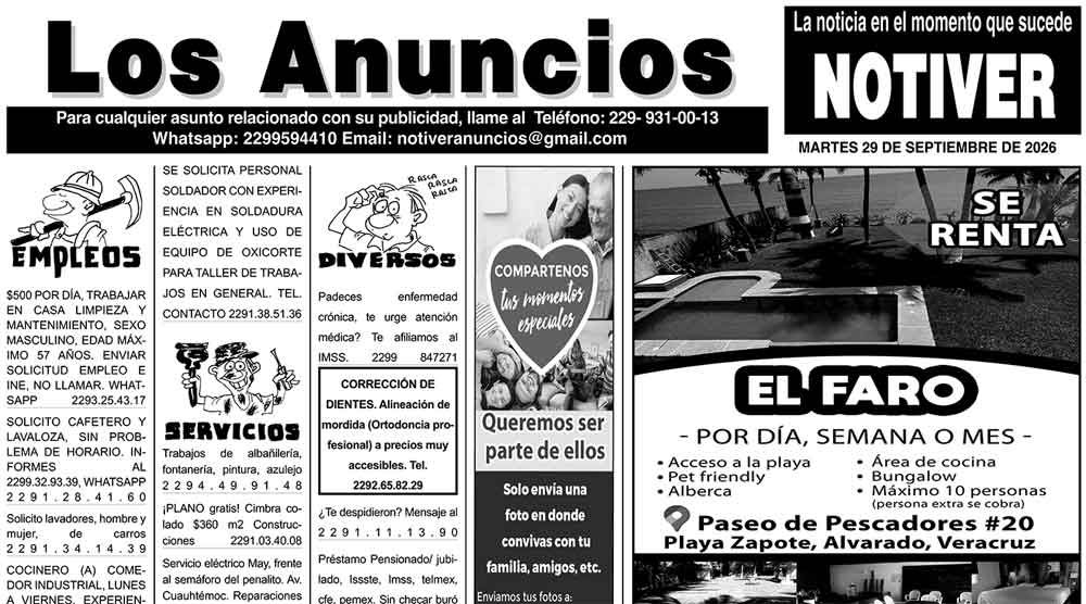 ...LOS ANUNCIOS, AVISOS Y DEMÁS! - MARTES, 29 DE SEPTIEMBRE 2026