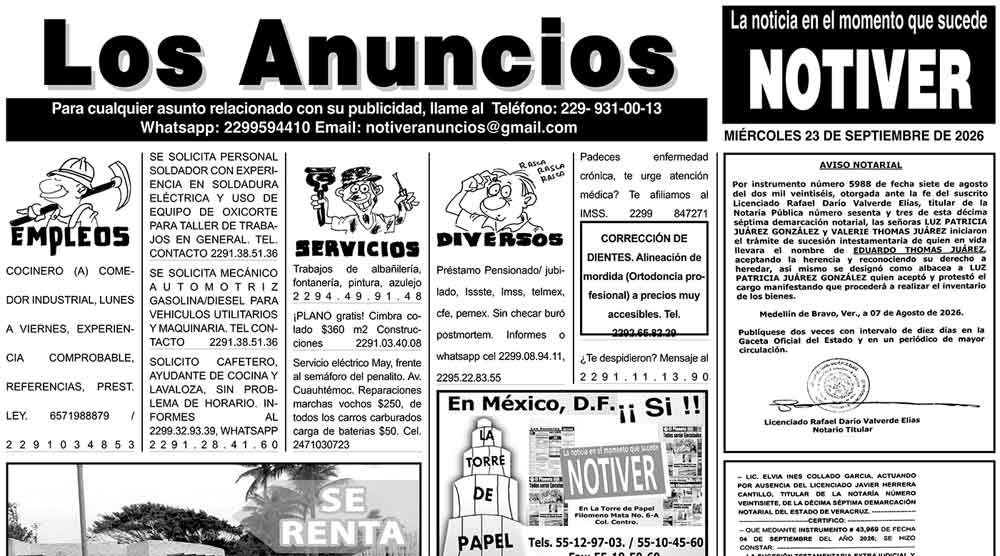 ...LOS ANUNCIOS, AVISOS Y DEMÁS! - MIÉRCOLES, 23 DE SEPTIEMBRE 2026