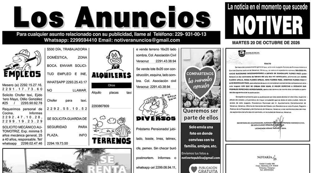 ...LOS ANUNCIOS, AVISOS Y DEMÁS! - MARTES, 20 DE OCTUBRE 2026