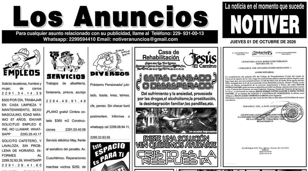 ...LOS ANUNCIOS, AVISOS Y DEMÁS! - JUEVES, 1 DE OCTUBRE 2026
