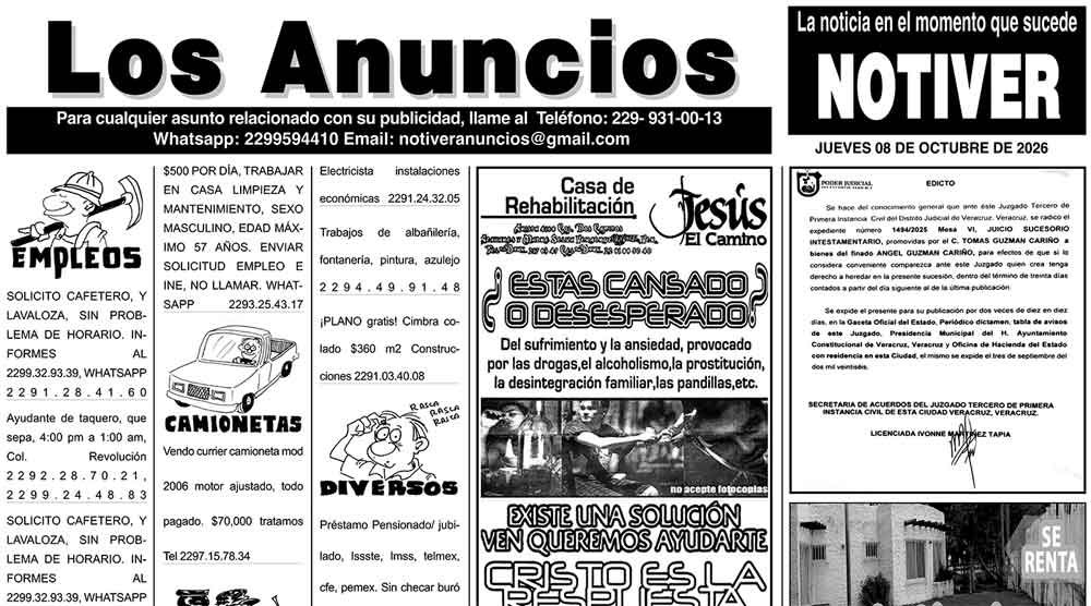...LOS ANUNCIOS, AVISOS Y DEMÁS! - JUEVES, 08 DE OCTUBRE 2026