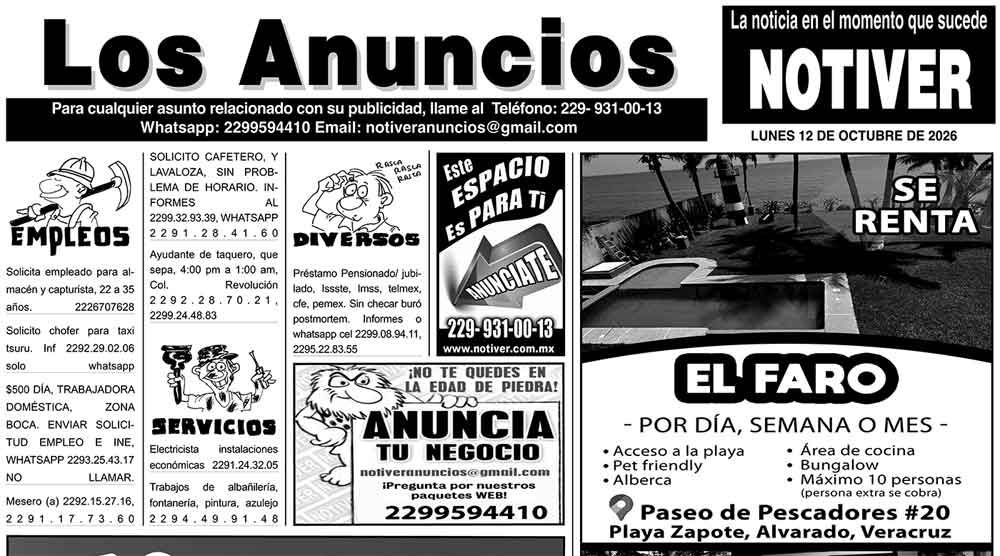 ...LOS ANUNCIOS, AVISOS Y DEMÁS! - LUNES, 12 DE OCTUBRE 2026