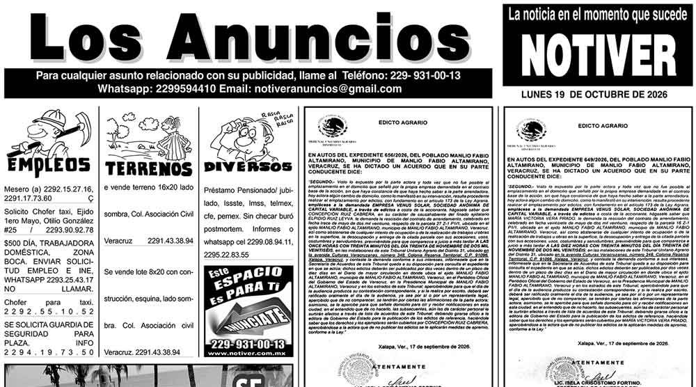 ...LOS ANUNCIOS, AVISOS Y DEMÁS! - LUNES, 19 DE OCTUBRE 2026