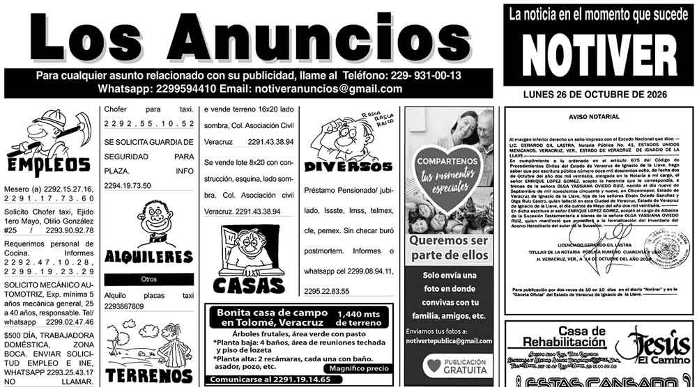 ...LOS ANUNCIOS, AVISOS Y DEMÁS! - LUNES, 26 DE OCTUBRE 2026