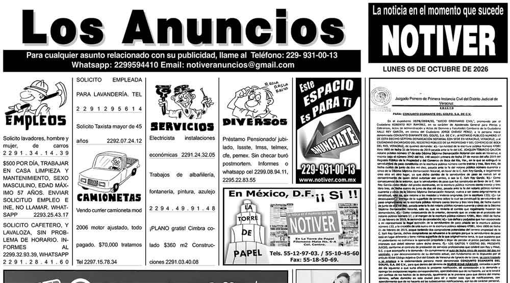 ...LOS ANUNCIOS, AVISOS Y DEMÁS! - LUNES, 05 DE OCTUBRE 2026