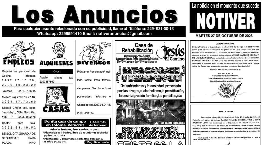 ...LOS ANUNCIOS, AVISOS Y DEMÁS! - MARTES, 27 DE OCTUBRE 2026