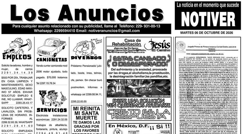 ...LOS ANUNCIOS, AVISOS Y DEMÁS! - MARTES, 06 DE OCTUBRE 2026
