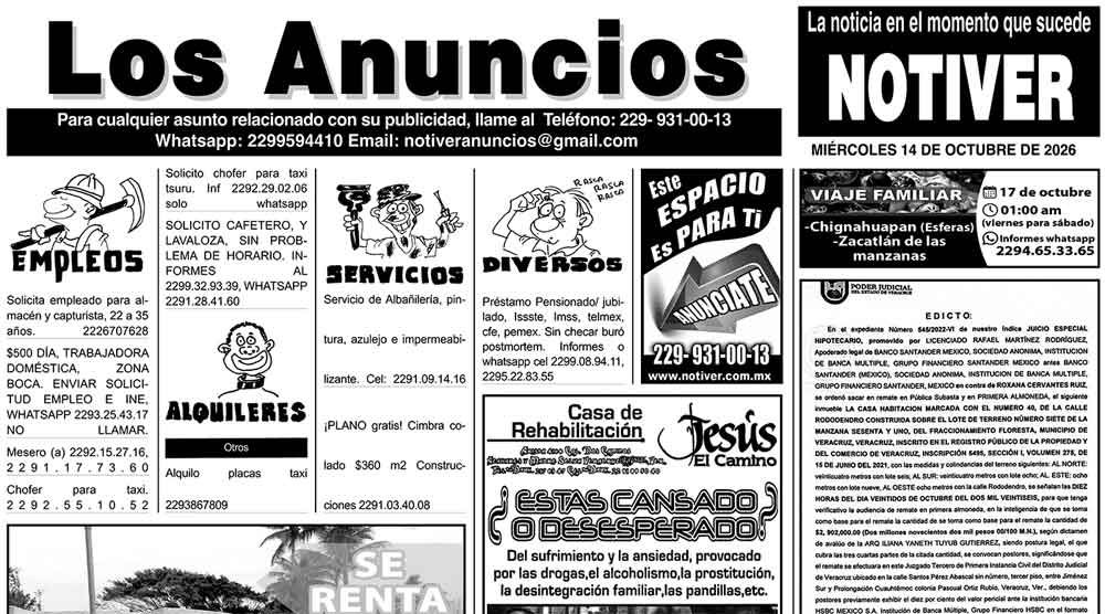...LOS ANUNCIOS, AVISOS Y DEMÁS! - MIÉRCOLES, 14 DE OCTUBRE 2026
