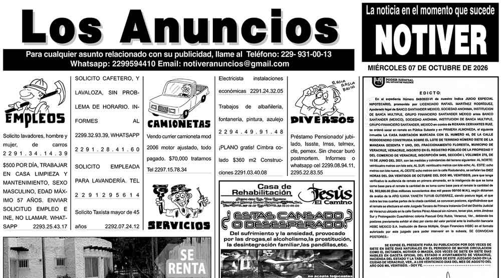 ...LOS ANUNCIOS, AVISOS Y DEMÁS! - MIÉRCOLES, 07 DE OCTUBRE 2026
