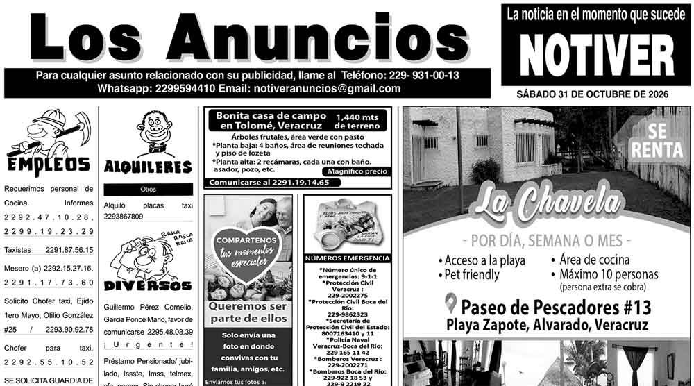 ...LOS ANUNCIOS, AVISOS Y DEMÁS! - SÁBADO, 31 DE OCTUBRE 2026