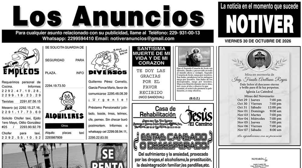 ...LOS ANUNCIOS, AVISOS Y DEMÁS! - VIERNES, 30 DE OCTUBRE 2026