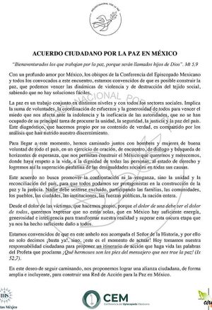 ¡AUTORIDADES  INDOLENTES Y  INEFICACES! -Sacan Acuerdo Ciudadano por la Paz en México