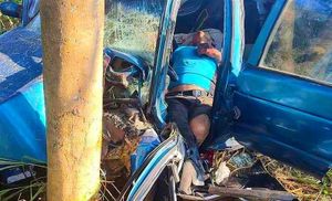 APARATOSO ACCIDENTE EN LA LAGUNA ¡QUEDÓ PRENSADO DESPUÉS DE CHOCAR CON UN ÁRBOL!
