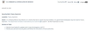 ¡EU EMITE ALERTA DE VIAJE PARA TAXCO!