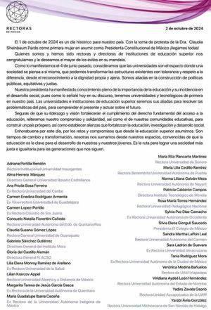 ¡CARTA A CLAUDIA! - DE RECTORAS Y EX RECTORAS