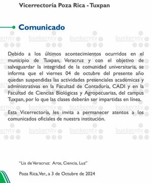 ¡SUSPENDE CLASES LA UV! - *Tuxpan *Tras hechos de violencia