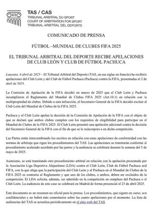 ¡SE AFERRAN AL MUNDIAL! - *El club León le pide ayuda al TAS quienes tendrán la última determi8nación