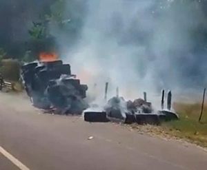 ¡ARDE CAMIÓN EN LA CARRETERA!