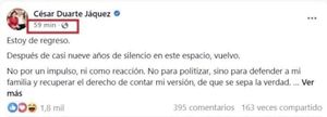 ¡ESTOY DE REGRESO: CÉSAR DUARTE!