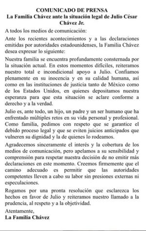 ¡FAMILIA DE JULIO CÉSAR CHÁVEZ JR. LE OFRECE SU “TOTAL E INCONDICIONAL APOYO”!