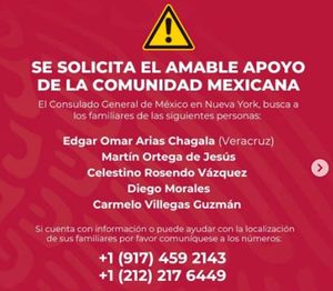 ¡LOS BUSCA EL CONSULADO! - *De México en Nueva York, a familiares de 14 mexicanos