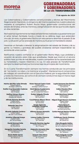 ¡“ESTABAN” CON ROCHA MOYA! - *Bastó que la acusación llegara  del Tribunal de NY para que gobernadores de Morena recularan