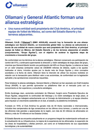 ¡AUTORIZAN VENTA DE PARTE DEL AMÉRICA A GENERAL ATLANTIC!