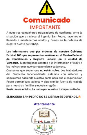 ¡QUE NO FIRMEN! - A TRABAJADORES DEL “SAN PEDRO”