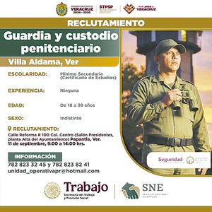 ¡SSPC BUSCA GUARDIAS Y CUSTODIOS PARA EL CEFERESO NÚMERO 5 DE VILLA ALDAMA!