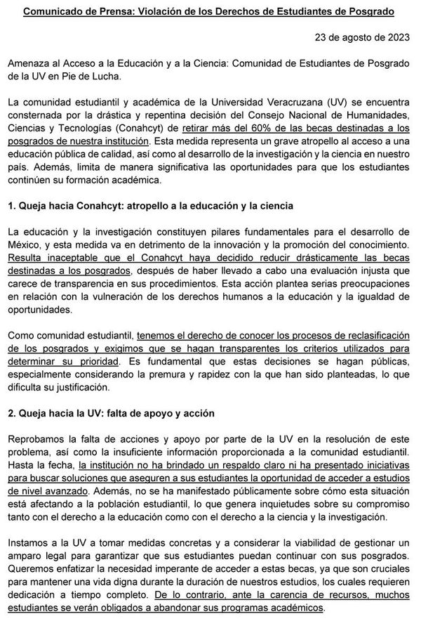 ¡ESTUDIANTES DE POSGRADOS DE LA UV SIN BECAS!
