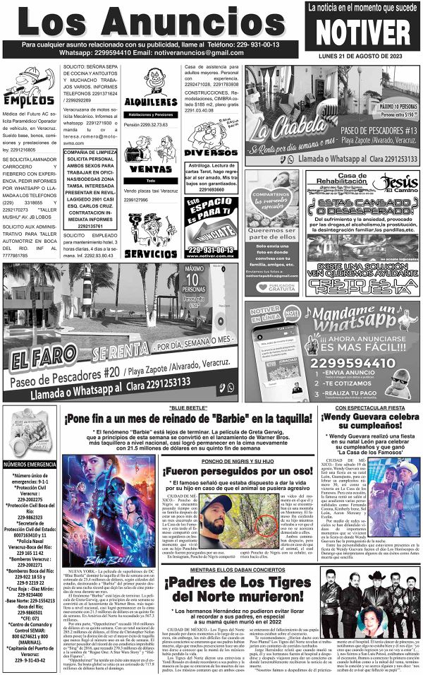...LOS ANUNCIOS, AVISOS Y DEMÁS! - LUNES, 21 DE AGOSTO 2023
