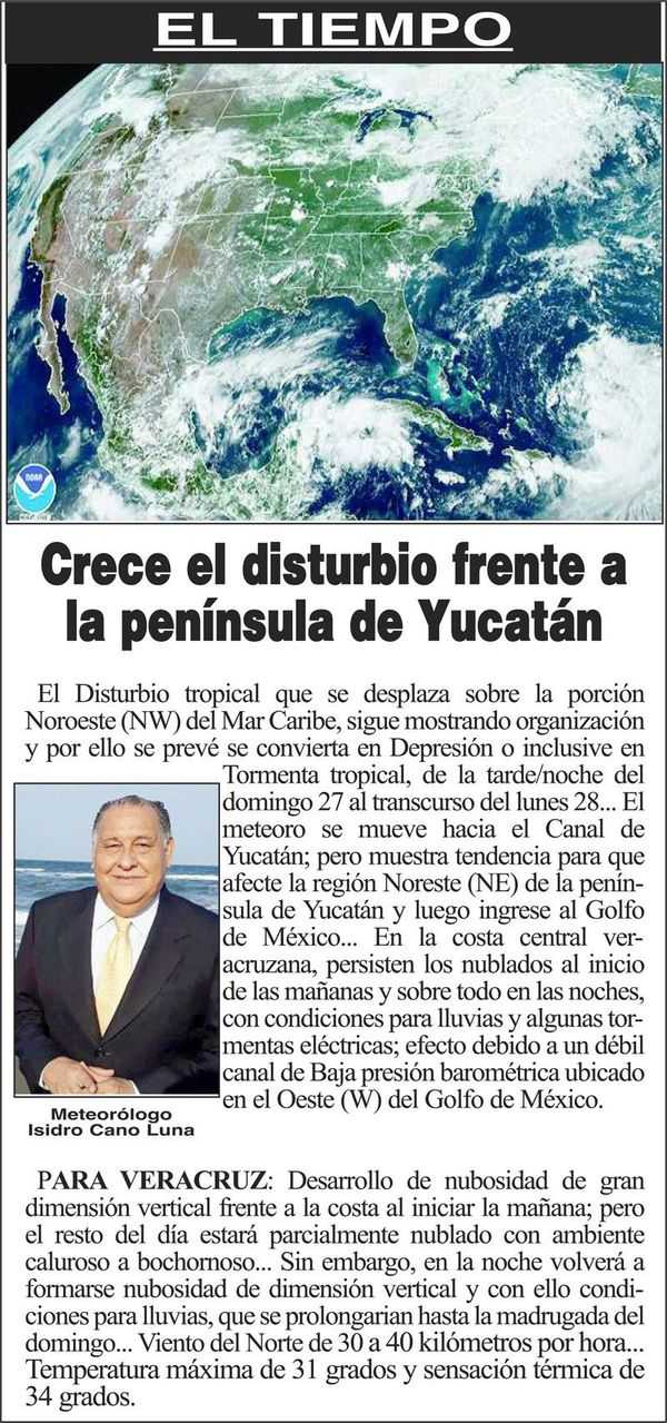 CRECE EL DISTURBIO FRENTE A LA PENÍNSULA DE YUCATÁN