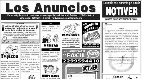 ...LOS ANUNCIOS, AVISOS Y DEMÁS! - MARTES, 21 DE NOVIEMBRE 2023