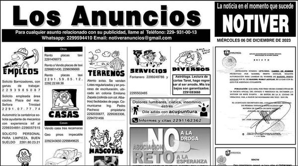 ...LOS ANUNCIOS, AVISOS Y DEMÁS! - MIÉRCOLES, 6 DE DICIEMBRE 2023