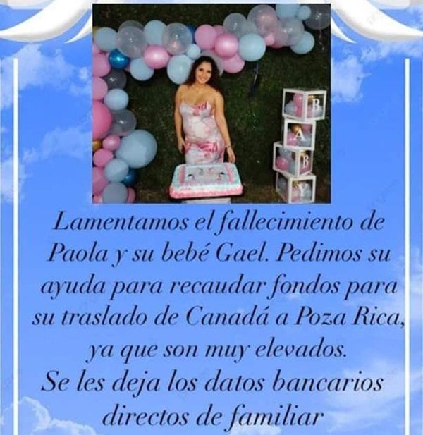 ¡SOS PARA JULIO! *PIDE AYUDA PARA REPATRIAR CUERPO DE EVA PAOLA Y SU BEBÉ A POZA RICA  *TUVO COMPLICACIONES EN EL PARTO Y MURIÓ EN CANADÁ
