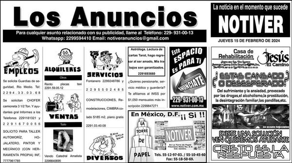 ...LOS ANUNCIOS, AVISOS Y DEMÁS! - JUEVES, 15 DE FEBRERO 2024