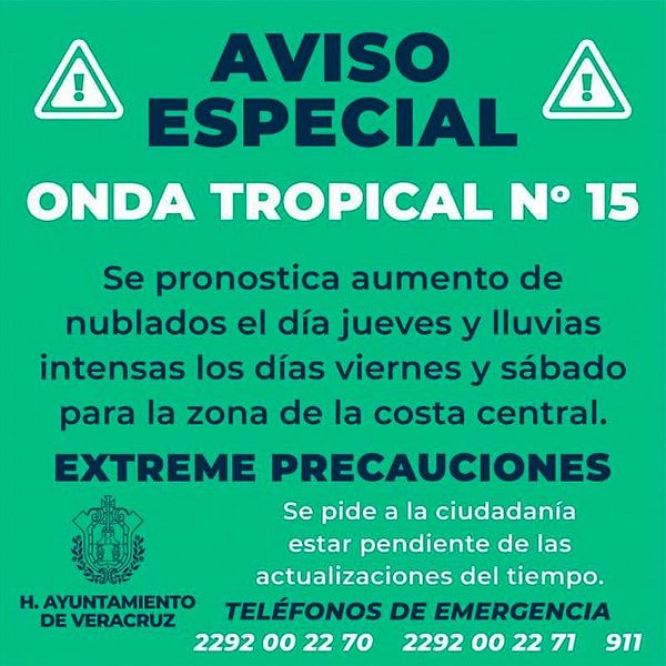 ¡ALERTAN POR ONDA TROPICAL 15! - *Se esperan lluvias intensas los días viernes y sábado para la zona de la costa central
