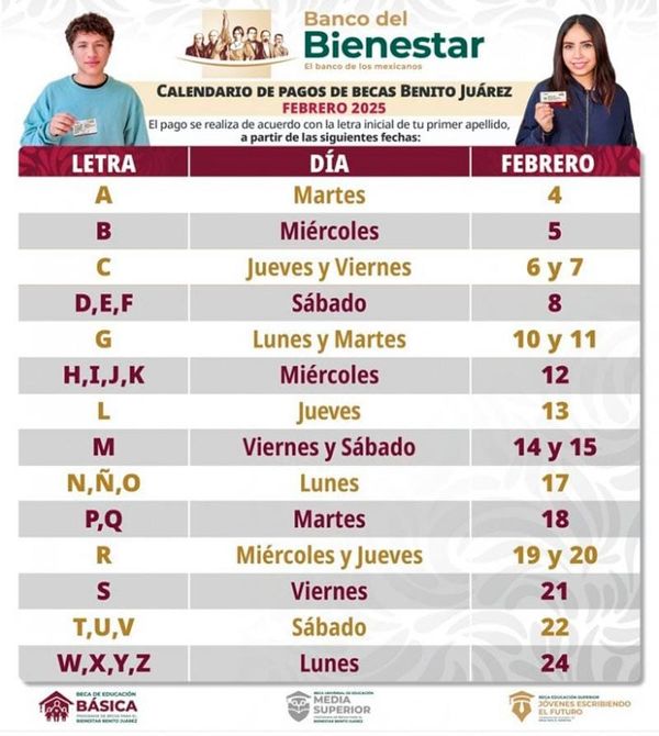 ¡CALENDARIO DE BECAS BENITO JUÁREZ!