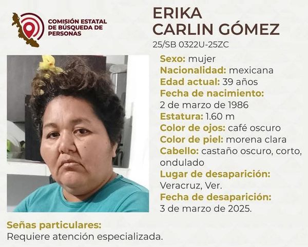 ¡EMITEN FICHA PARA LOCALIZAR A ERIKA CARLIN!