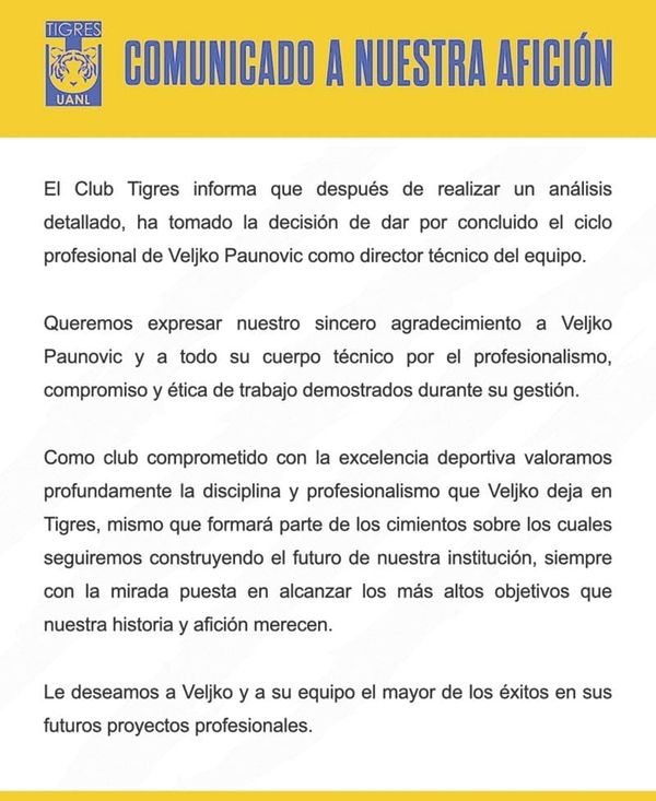 ¡VELJKO PAUNOVIC SALE DE TIGRES; GUIDO PIZARRO SERÁ DT!