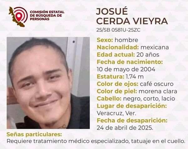 ¡JOSUÉ CERDA DE 20 AÑOS DESAPARECIÓ EL 24 DE ABRIL!