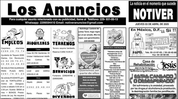 ...LOS ANUNCIOS, AVISOS Y DEMÁS! - JUEVES, 3 DE ABRIL 2025