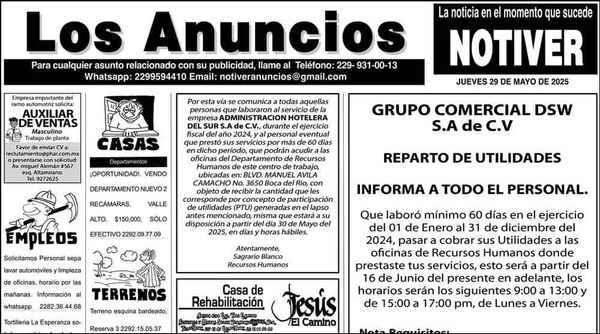 ...LOS ANUNCIOS, AVISOS Y DEMÁS! - JUEVES, 29 DE MAYO 2025